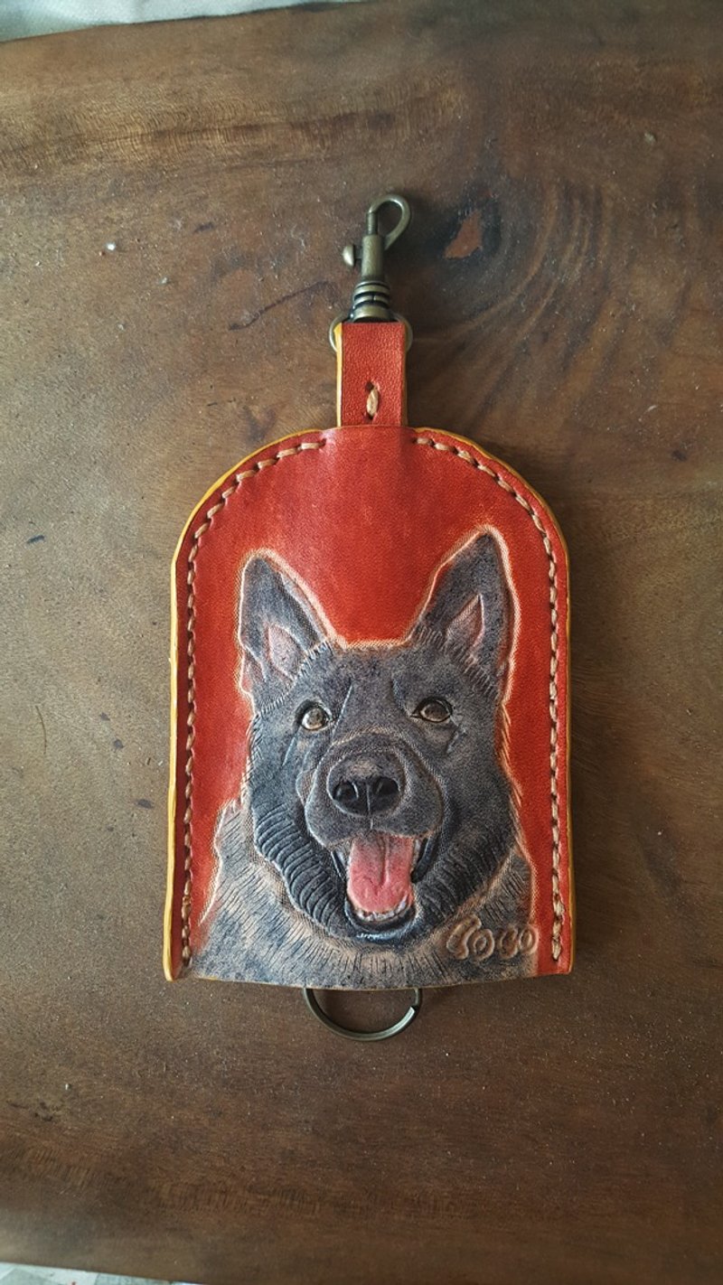 定制宠物双面 纯牛皮钥匙包 -可刻字 (情人、生日送礼) - 钥匙链/钥匙包 - 真皮 金色