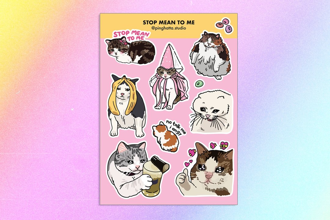 Sticker Sheets - Stop Mean to Me Sad Angy Cat Meme - 贴纸 - 塑料 