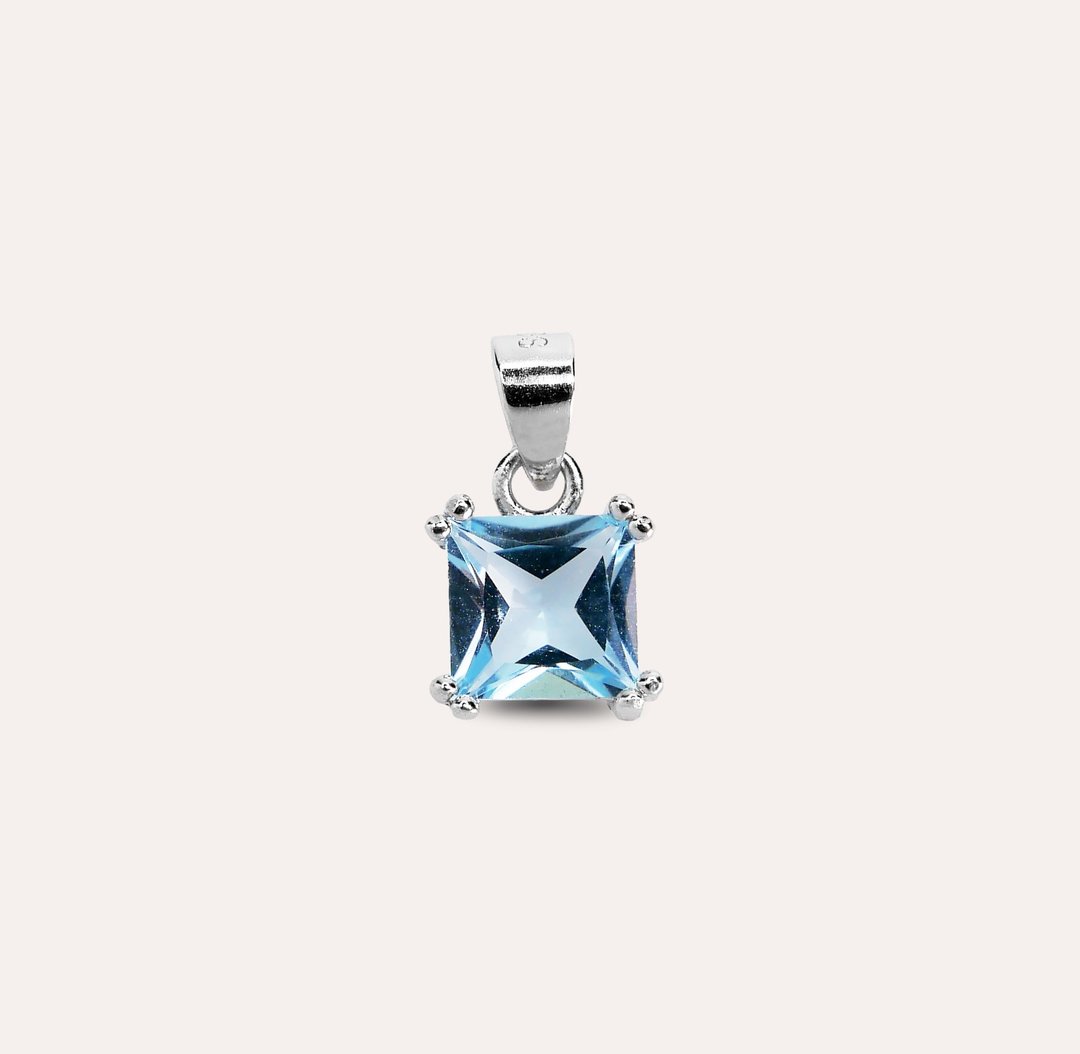 安珠 托帕石 蓝色 天空蓝 方形 6mm 坠子 经典系列 Square P 宝 - 项链 - 银 蓝色
