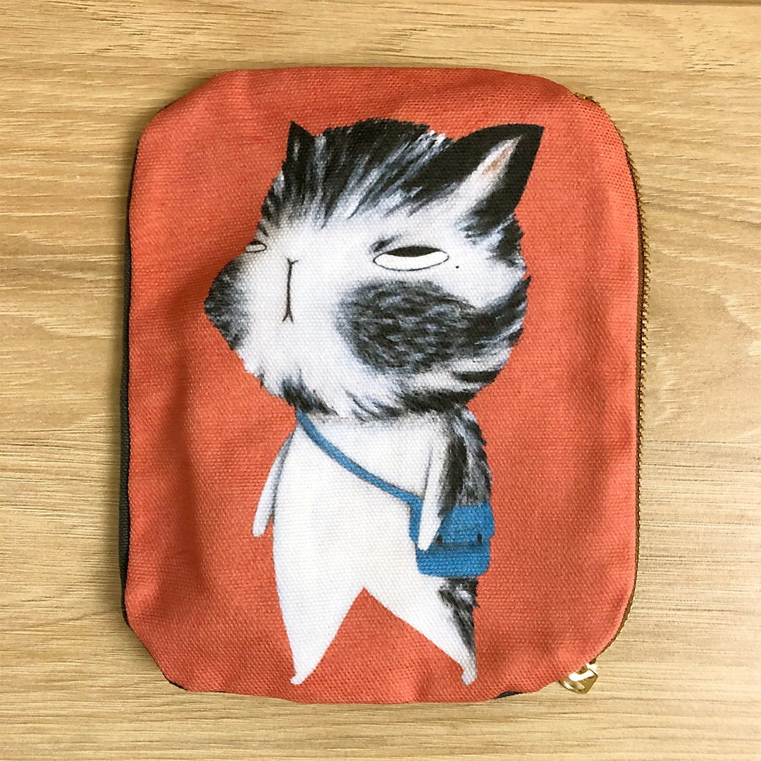 emmaAparty插画小包:不想上班的猫咪 - 化妆包/杂物包 - 棉 橘色