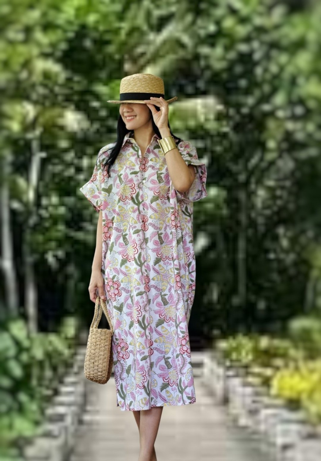 Prisha Dress (Indian Hand Block Print) White - 洋装/连衣裙 - 棉．麻 白色