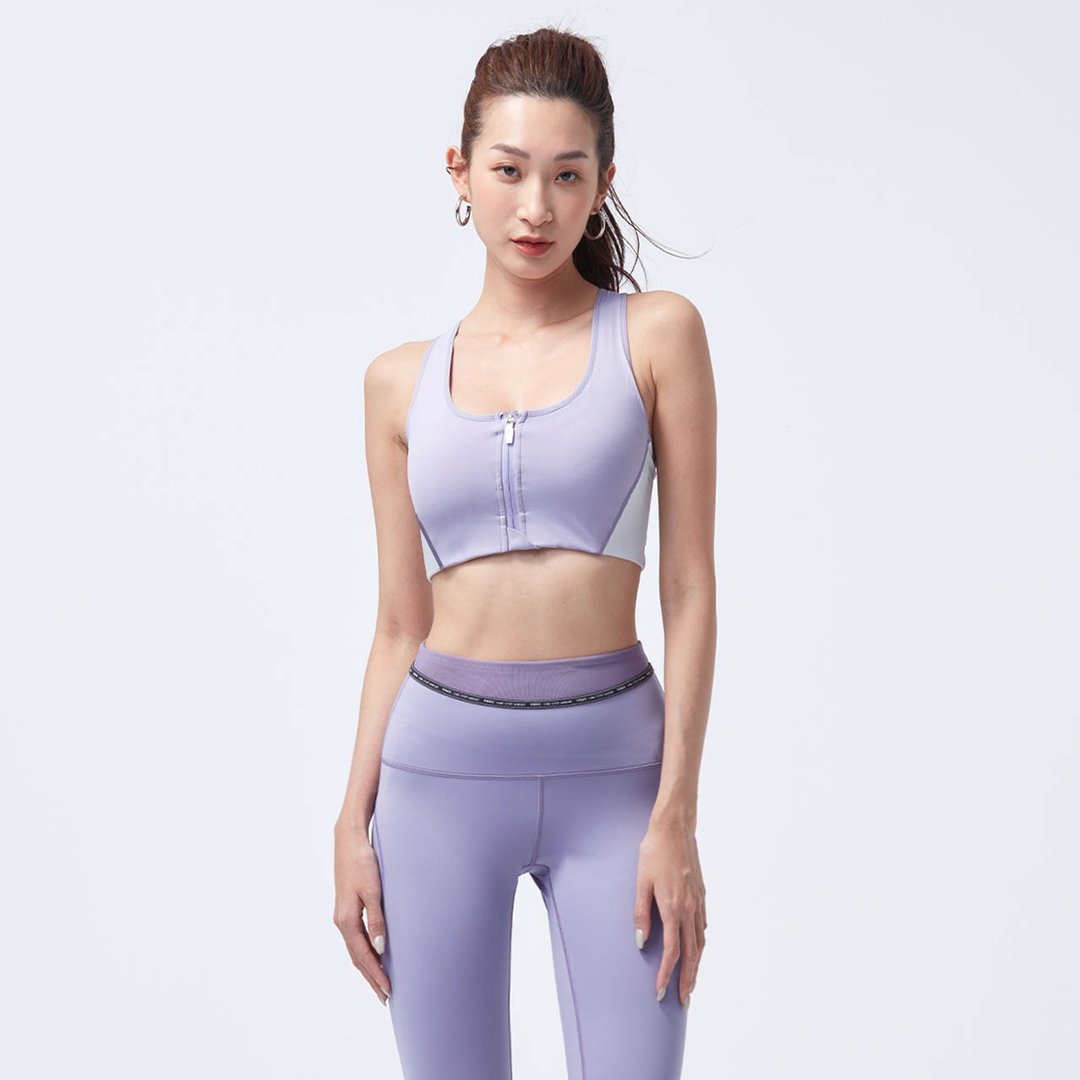 不可退换 /凉感撞色前拉链运动Bra-破晓紫 - 女士内衣裤 - 尼龙 紫色