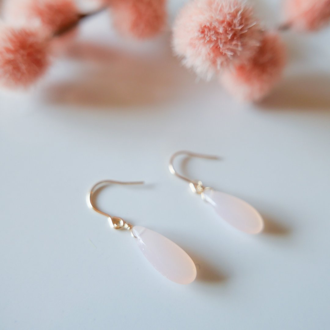 Gem Stone /14KGF   chalcedony Earrings - 耳环/耳夹 - 半宝石 粉红色