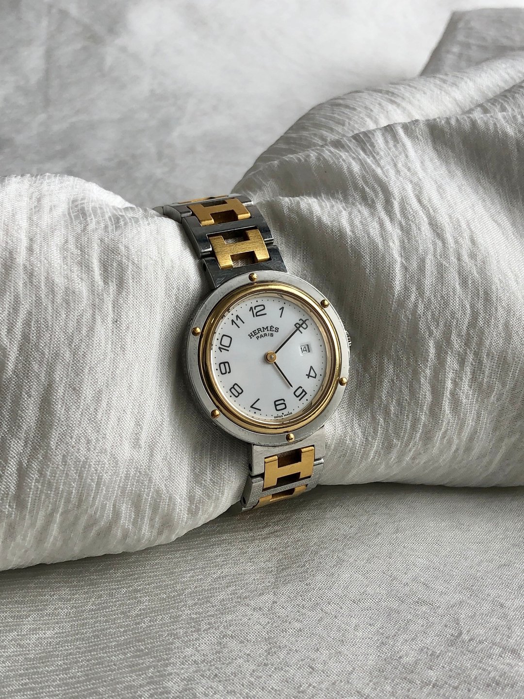 【VintageShop solo 日本直送中古包专卖店】HERMES 爱马仕 CLIPPER 腕表 金色×银色 不锈钢 复古 gmrz5y - 女表 - 不锈钢 银色
