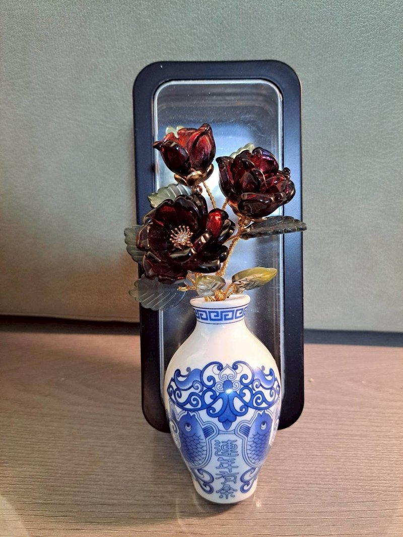 【中国风花瓶-红玫瑰】磁铁 ∕ 冰箱贴 ∕ 扩香瓶 - 摆饰 - 玻璃 红色