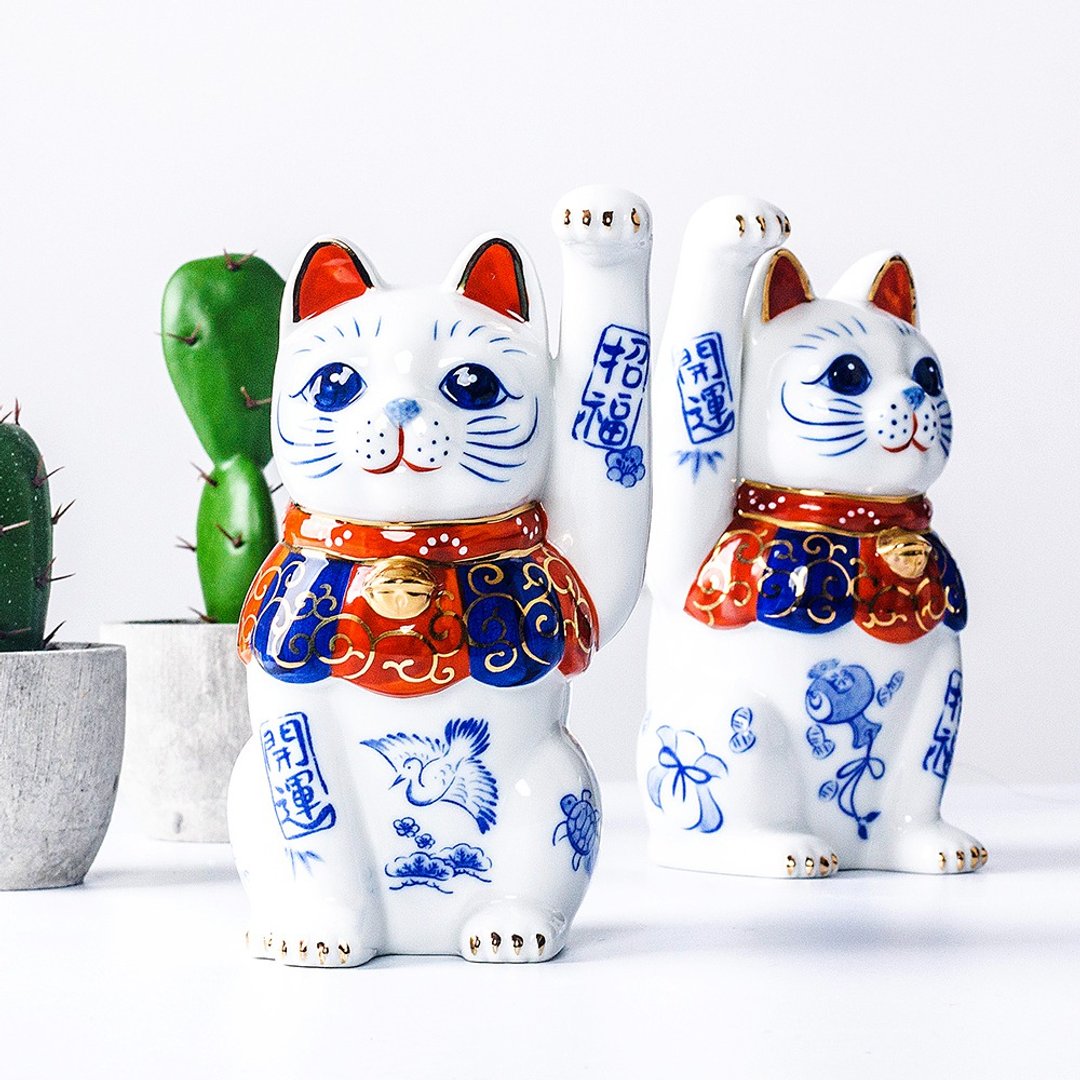 日本药师窑长手染锦开运招福招财猫店铺开业日式摆件创意送人礼物 - 摆饰 - 陶 