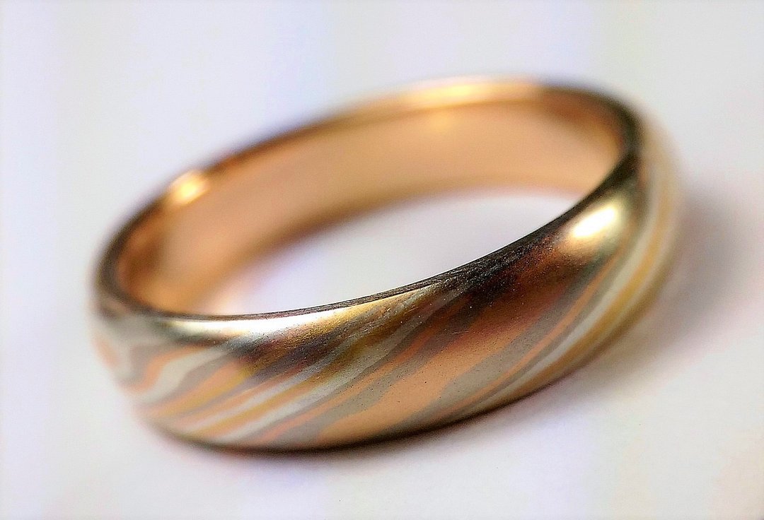 木目金 婚戒 ( K金 ) 对戒 木纹金 Mokume Gane 婚戒订制 (一对) - 对戒 - 贵金属 多色