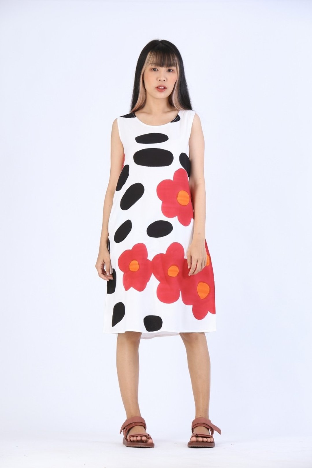 Short Dress Cotton Rayon Hand Paint For Summer Beach - 洋装/连衣裙 - 棉 白色
