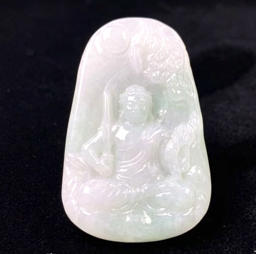 【属鸡守护神】飘绿翡翠不动明王 | 天然缅甸玉 A 货翡翠 | 送礼 - 吊饰 - 玉石 透明