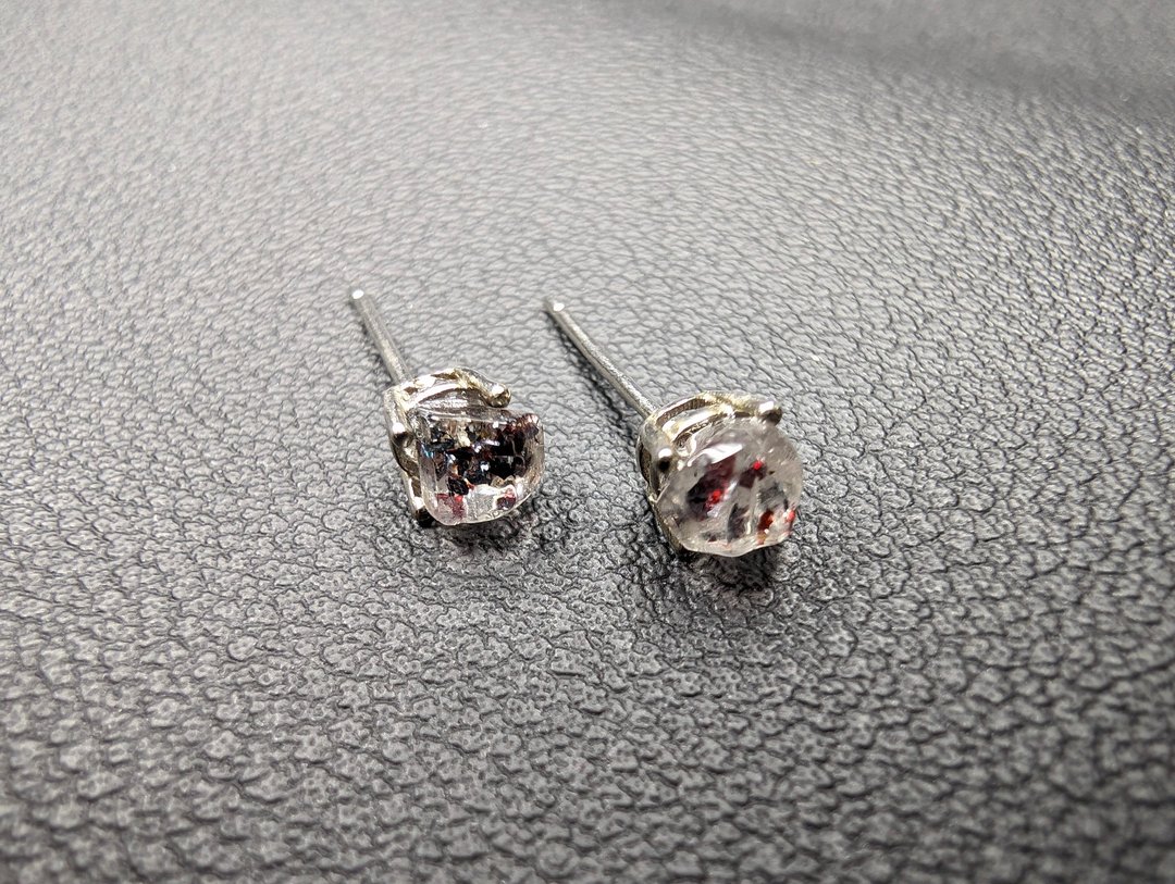 【订制品】超级七原石 超七原石 耳钉 耳针 天然水晶 耳环 925银 - 耳环/耳夹 - 水晶 