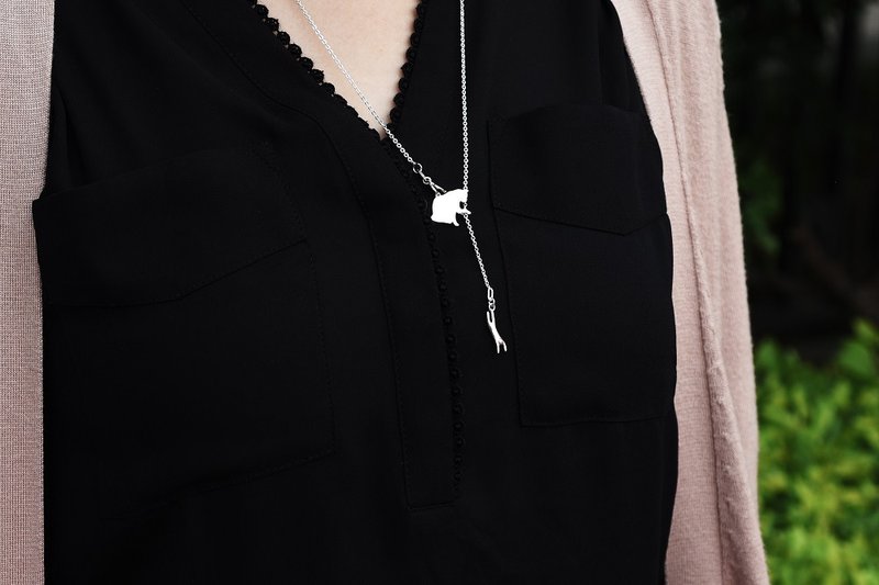 猫奴人生 | 纯银项链 长链 Y字链 动物 手工银饰 情人礼物 - 项链 - 纯银 银色