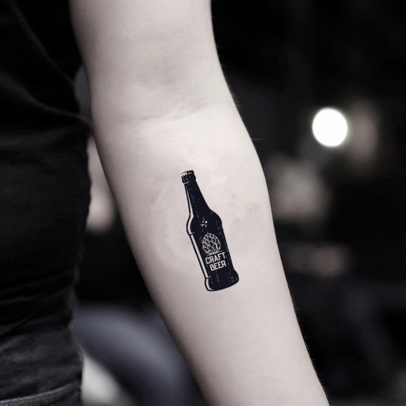 OhMyTat 啤酒瓶 Beer bottle 刺青图案纹身贴纸 (2 张) - 纹身贴 - 纸 黑色