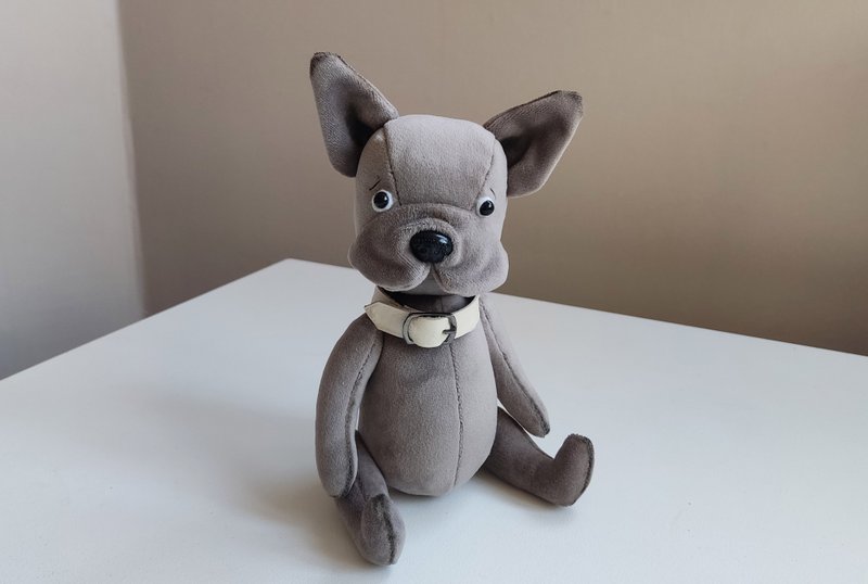 法國鬥牛犬 玩具狗 Grey French Bulldog, Toy Stuffed puppy, Artist toy, Plush dog - 玩偶/公仔 - 压克力 灰色