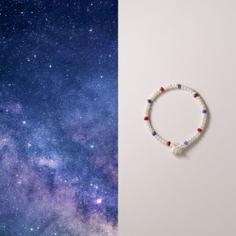 原创设计天然蓝纹石淡水珍珠手串小众天然玉髓开运手链生日礼物 - 手链/手环 - 珍珠 白色