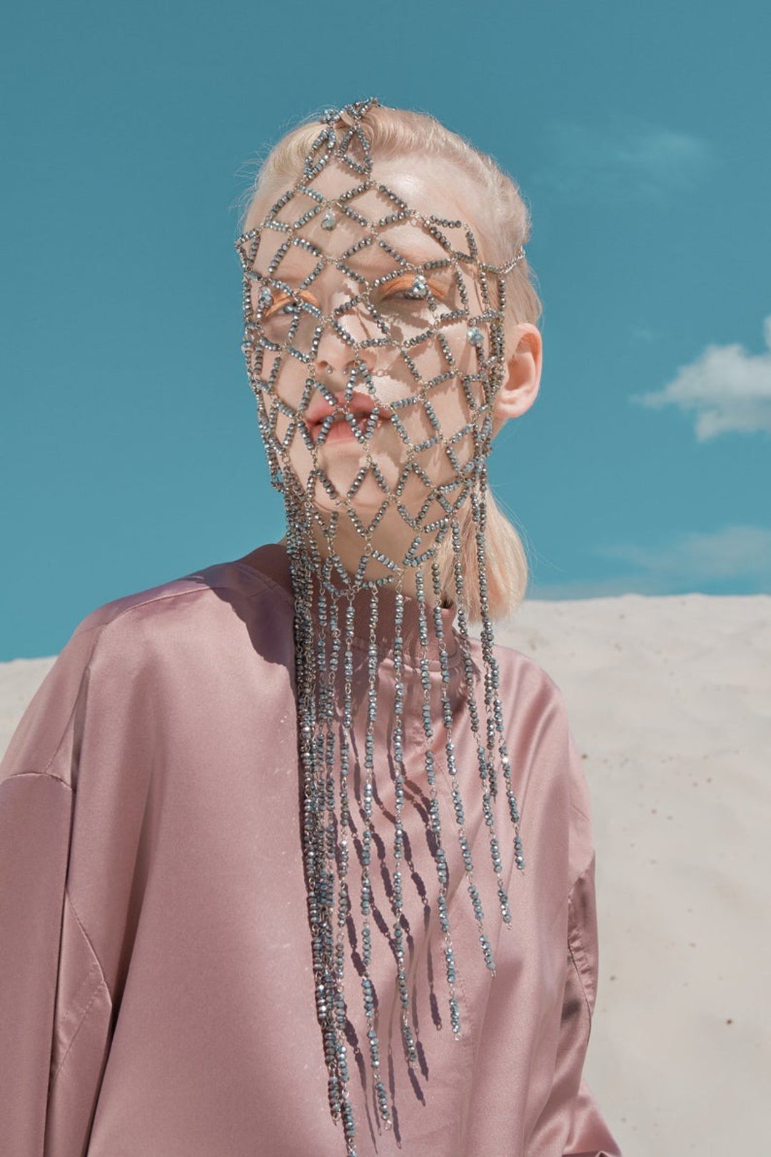 Silver Face Mask Moon Light, Face Jewelry, Festival Mask - 口罩 - 玻璃 银色