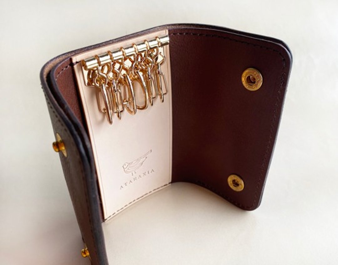6 key case that can hold bills Brown Italian leather Arizona use Name can be entered - 钥匙链/钥匙包 - 真皮 咖啡色