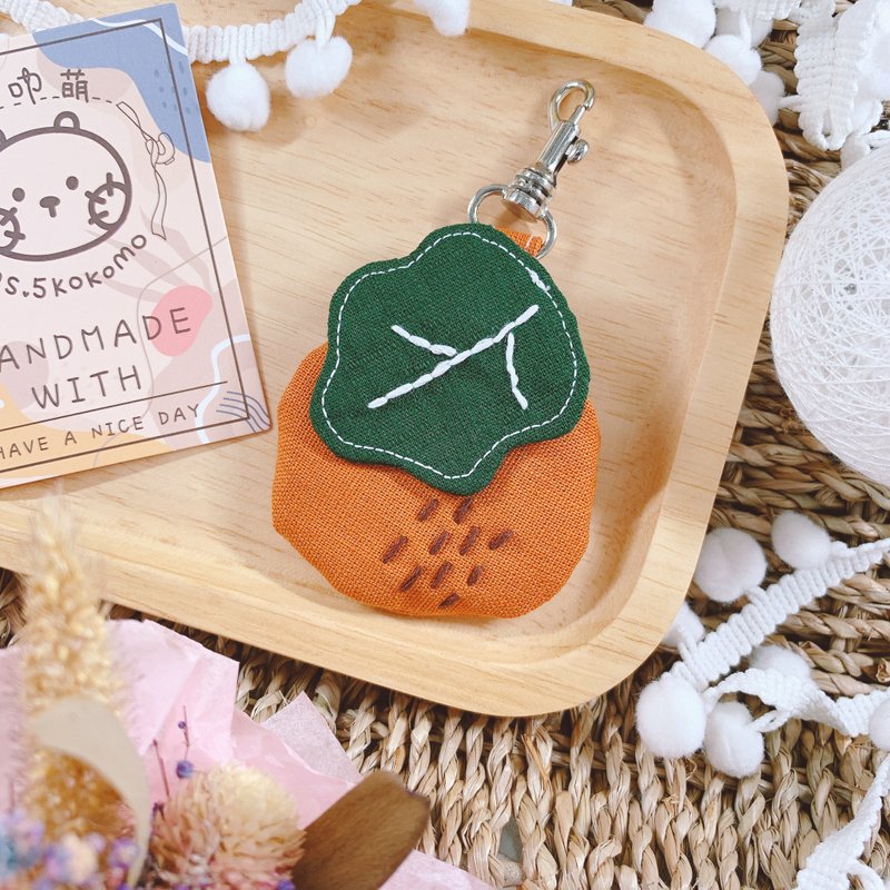 迷你柿*造型门禁卡套/AirTag - 钥匙链/钥匙包 - 棉．麻 橘色