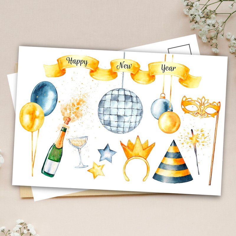 新年快乐 明信片 - 卡片/明信片 - 纸 