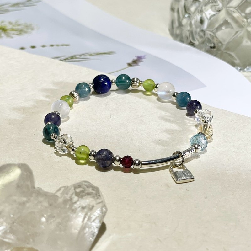 心之锁向 纯银 |蓝绿晶|蓝磷灰石|蓝月光|紫黄晶|堇青石 A42-1 - 手链/手环 - 水晶 蓝色