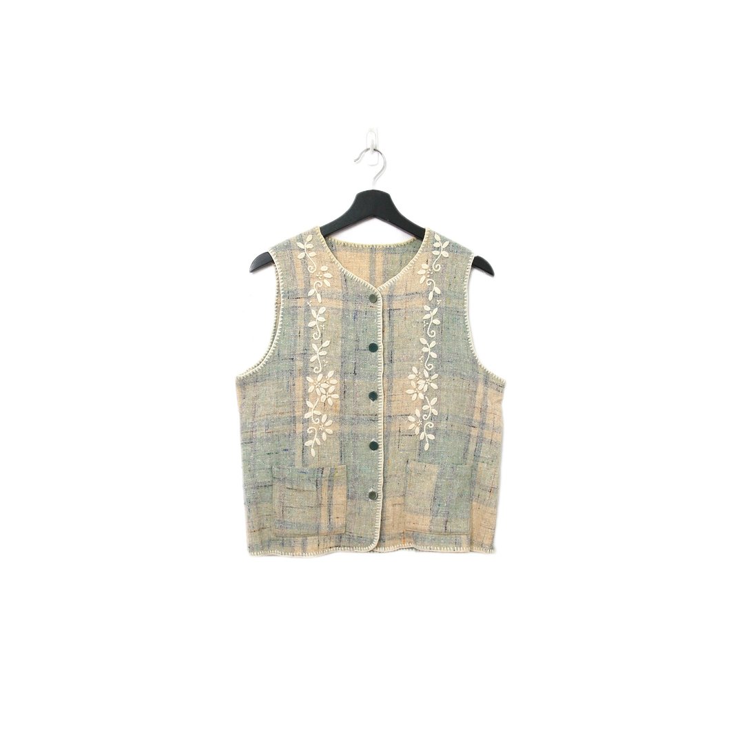 Back to Green-复古毛料背心 古典 花纹 v-16/sweater vest - 女装背心 - 棉 