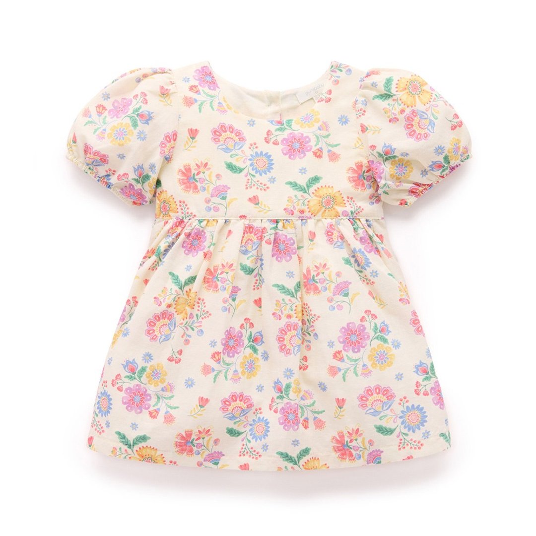 澳洲 Purebaby 有机棉女童短袖洋装/童装裙 12M-5T 花卉亚麻 - 童装裙 - 棉 