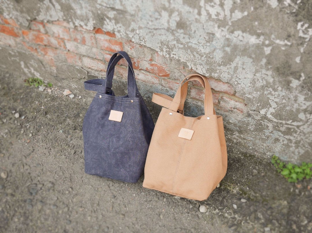 经典极简 帆布 水桶包 轻量肩背  bucket bag M - #39水洗牛仔蓝 - 束口袋双肩包 - 棉 蓝色