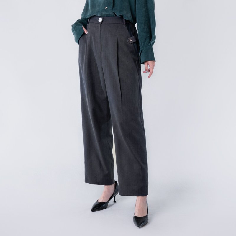 微直筒修身老爷反折裤－灰岩 - 女装长裤 - 羊毛 灰色