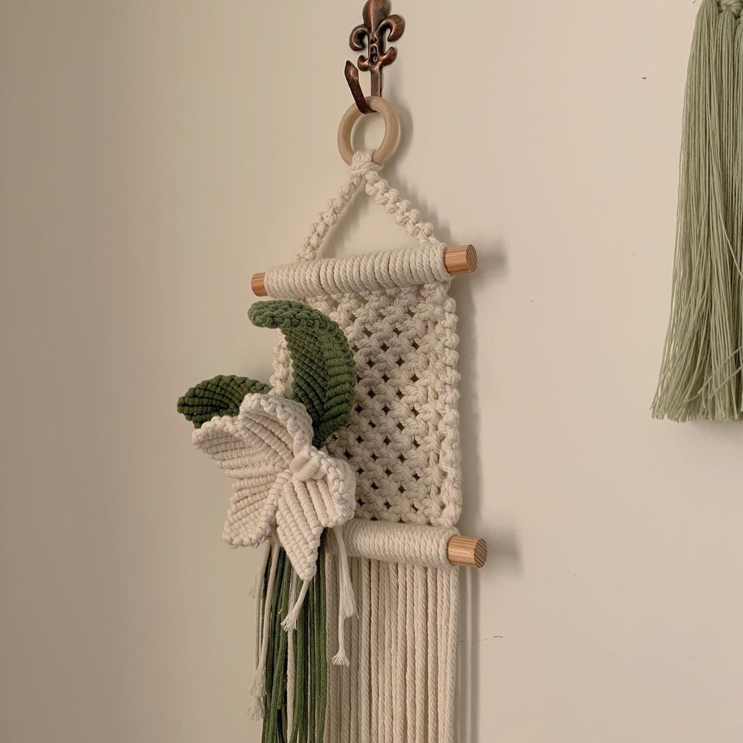 Macrame 编织相框明信片吊饰 - 墙贴/壁贴 - 棉 白色
