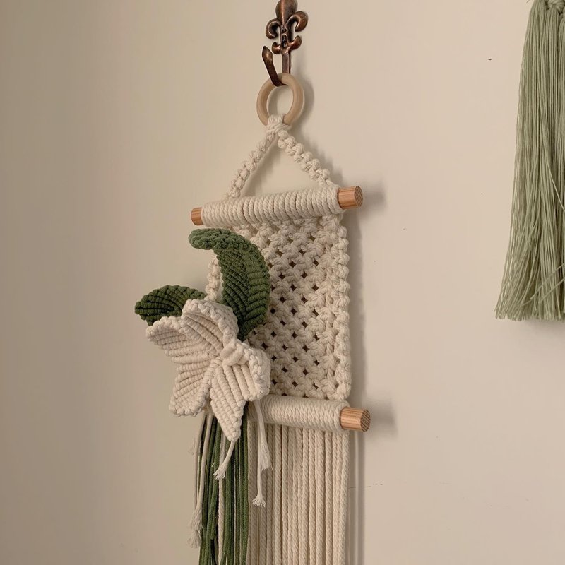 Macrame 编织相框明信片吊饰 - 墙贴/壁贴 - 棉．麻 白色