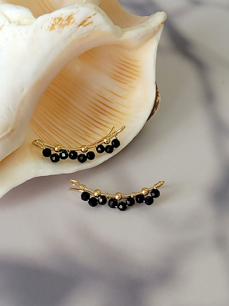 【礼物】神秘蕾丝耳夹耳环 14K注金黑尖晶石耳环 耳夹耳针 - 耳环/耳夹 - 宝石 黑色