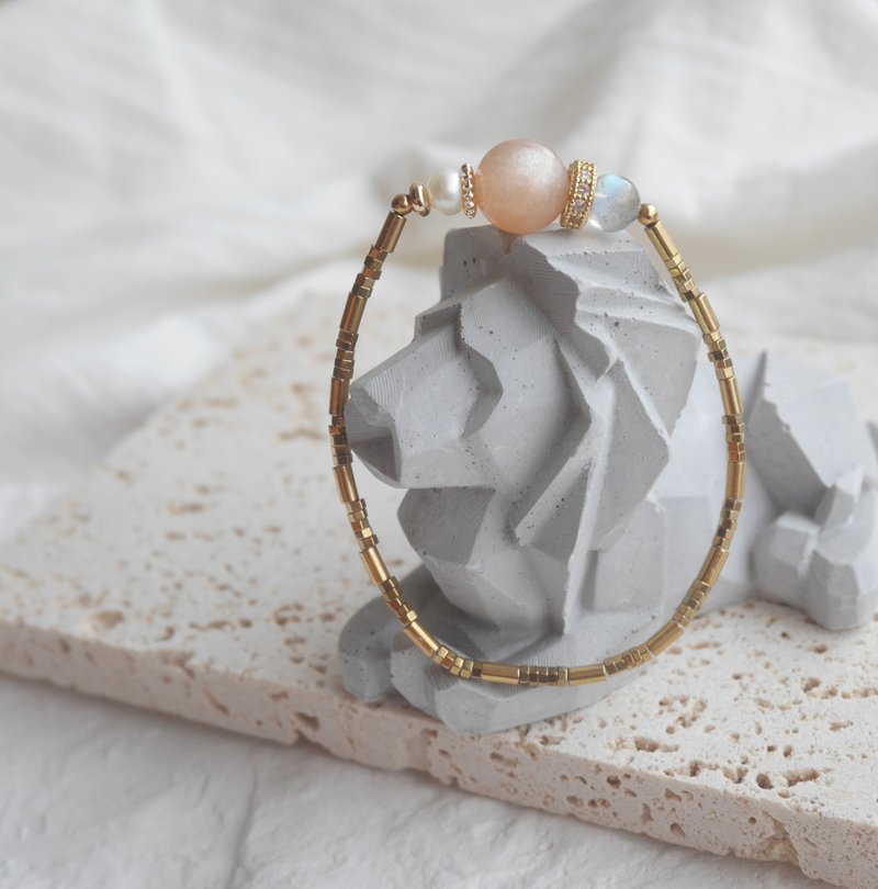 水晶手环 月光石 月长石 天然石 好眠 - 手链/手环 - 水晶 橘色