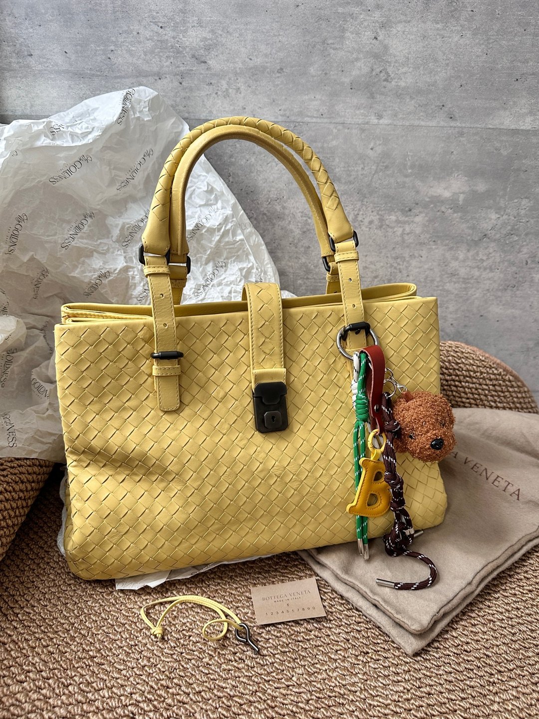 中古包 Bottega Veneta 宝缇嘉 黄色编织皮革托特包 - 手提包/手提袋 - 真皮 黄色