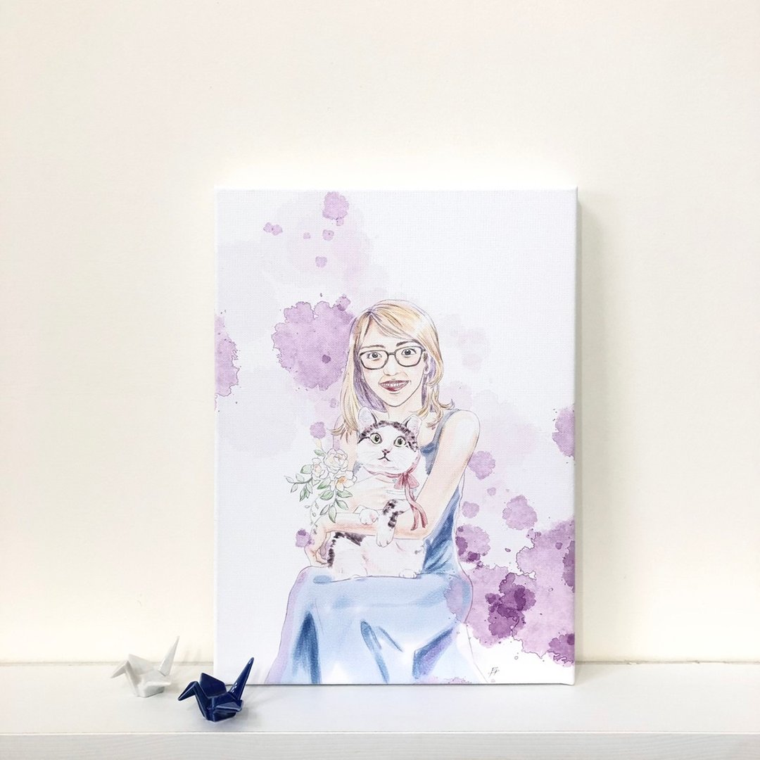 【定制化插画】人像 / 宠物－无框油画 :: 弥月礼 婚礼布置 - 订制画像 - 防水材质 白色