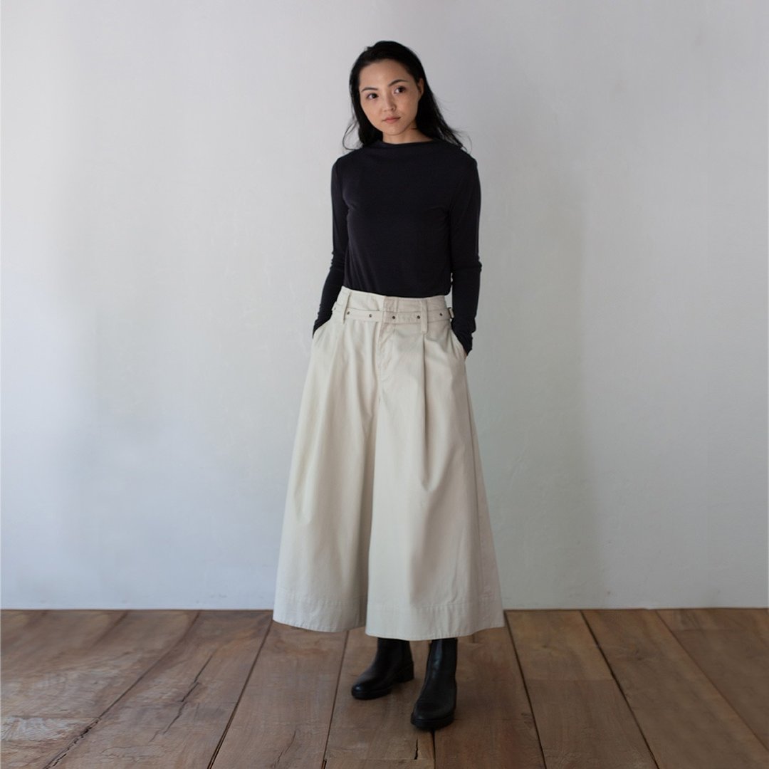直言不讳腰带宽摆裤 Plainspoken Belt Wide Leg Pants P176 - 女装长裤 - 棉 多色