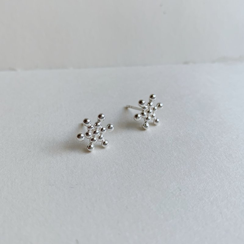 雪花豆豆耳环-一对 - 耳环/耳夹 - 纯银 银色