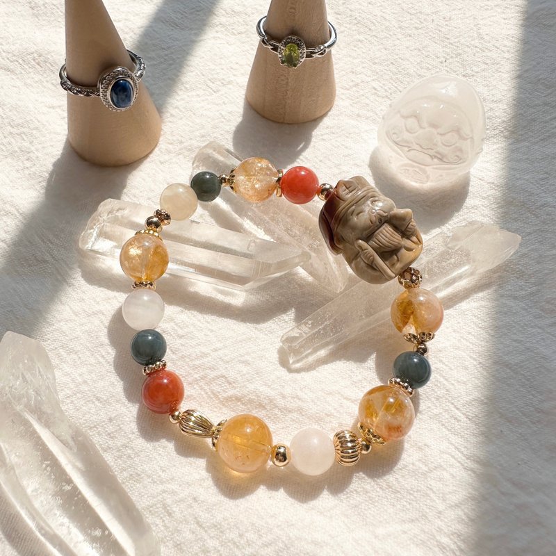 土地公爷爷的招财小宇宙 土地公手链 招财手链 阿拉善 虎眼石 - 手链/手环 - 半宝石 卡其色