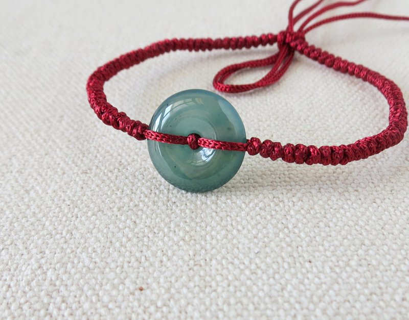 本命年【岁岁平安 】冰蓝水雪花棉翡翠丝光编织手链*SS58*招财 - 手链/手环 - 宝石 多色