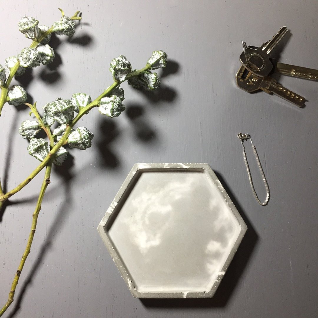 灰色大理石纹 系列 - 水泥六角形置物碟 - 收纳用品 - 水泥 灰色