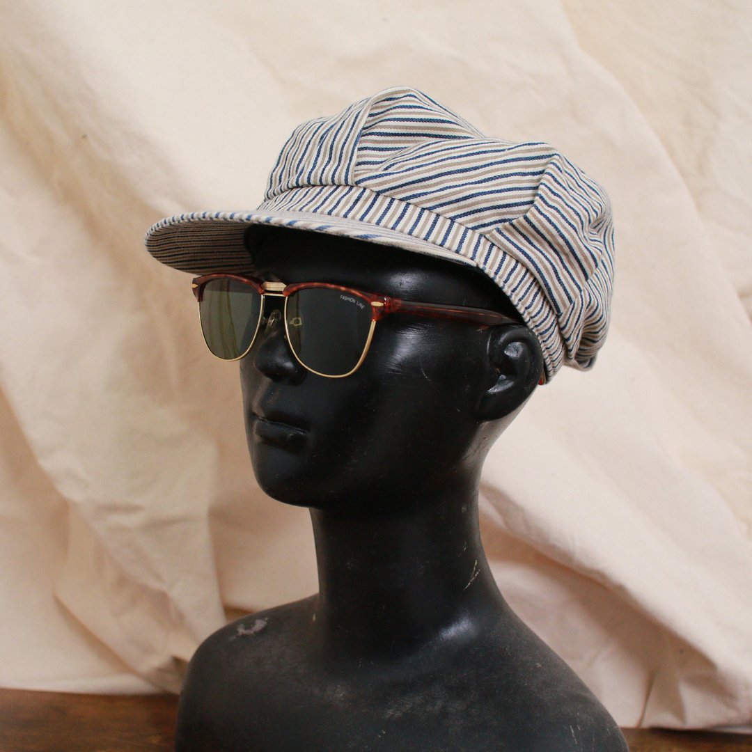 Back to Green:: 户外渔夫帽 蓝卡其条纹 d-09 vintage hat - 帽子 - 棉 