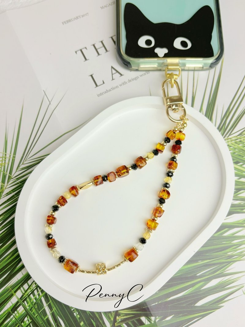 水晶手机吊饰 琥珀 黑尖晶 黄水晶 招财 避邪 挡煞 手机挂链 - 吊饰 - 水晶 