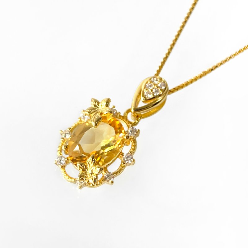 2件85折 | 巴西黄水晶纯银项链 (蜜柑黄色 春日花系设计) - 项链 - 纯银 