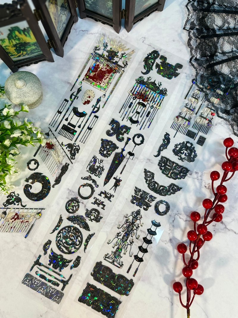 三星堆杀戮夜黑 PET 纸胶带 白墨+模切 贝壳光 5米卷 - 纸胶带 - 塑料 多色