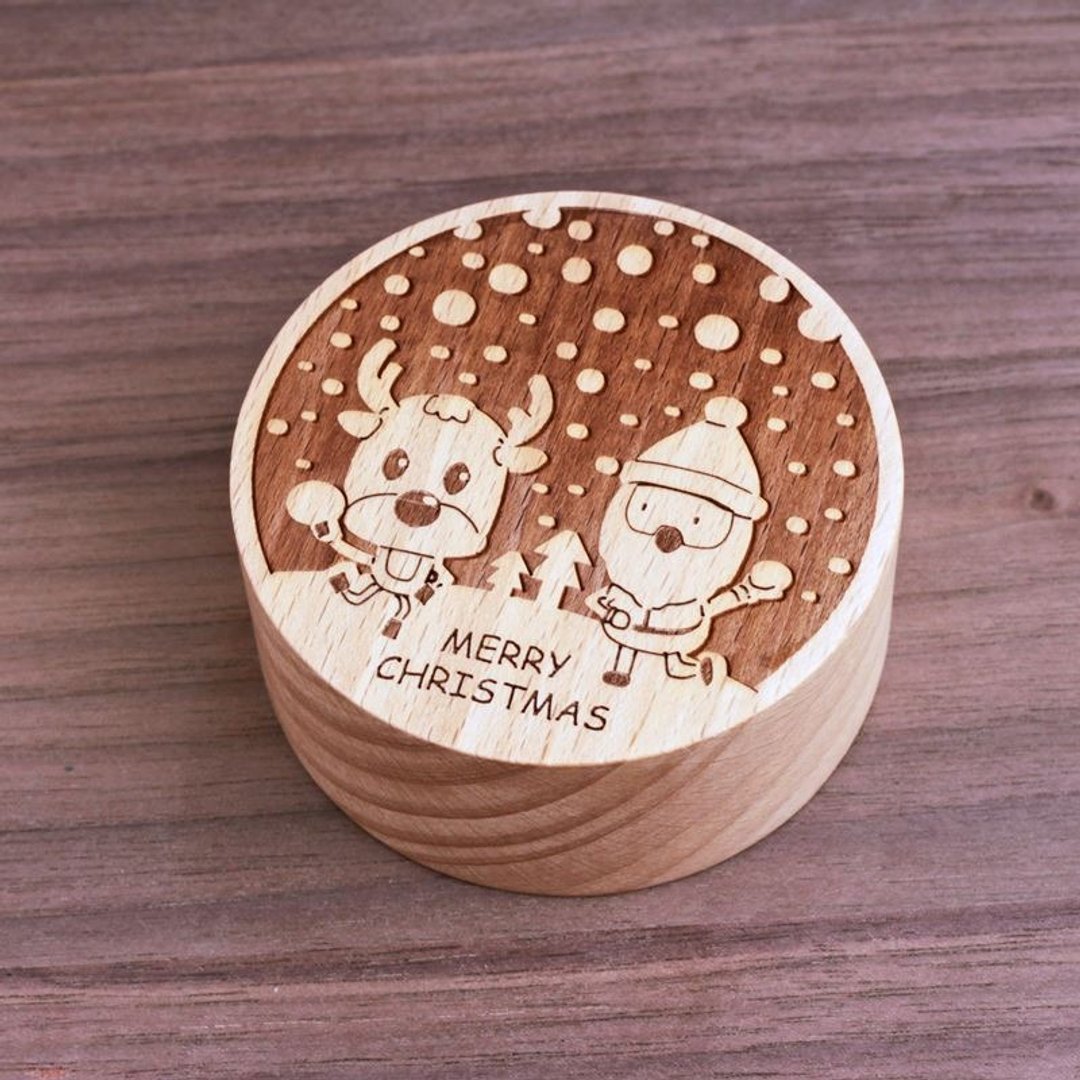 敲敲木-圣诞音乐盒-圣诞麋鹿打雪仗 - 摆饰 - 木头 咖啡色