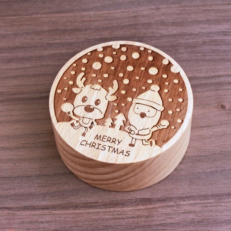 敲敲木-圣诞音乐盒-圣诞麋鹿打雪仗 - 摆饰 - 木头 咖啡色