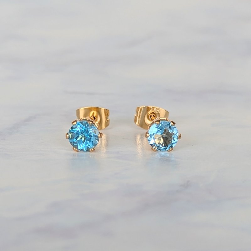 宝石 半宝石 耳环　瑞士蓝托帕石 - 耳环/耳夹 - 宝石 蓝色