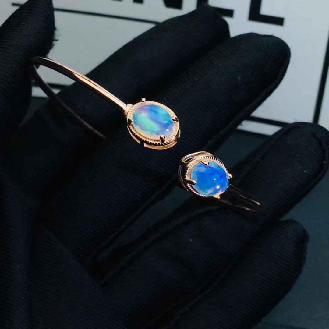 Fire Opal Bangle, Natural Opal Bangle, Fire Opal Bracelet, Opal Silver Bangle - 手链/手环 - 其他金属 银色