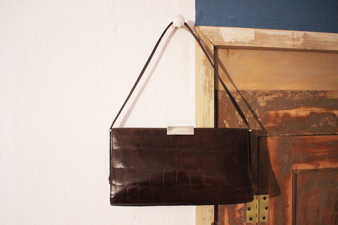 B139[Vintage皮包](意大利制烫银logo)ANDREA MABIANI咖啡色手提包(Made in Italy) - 手提包/手提袋 - 真皮 咖啡色