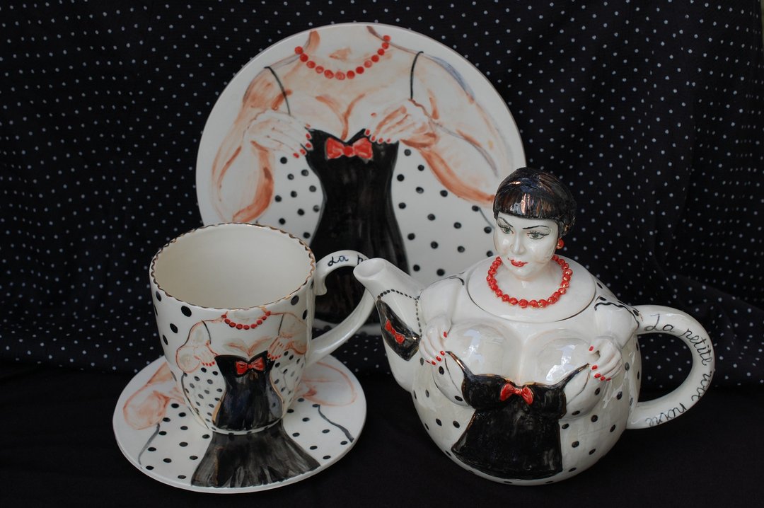 Porcelain Set Tea service Handmade Ceramic Teapot,Coffee tea mug,Saucer,plate - 茶具/茶杯 - 瓷 多色