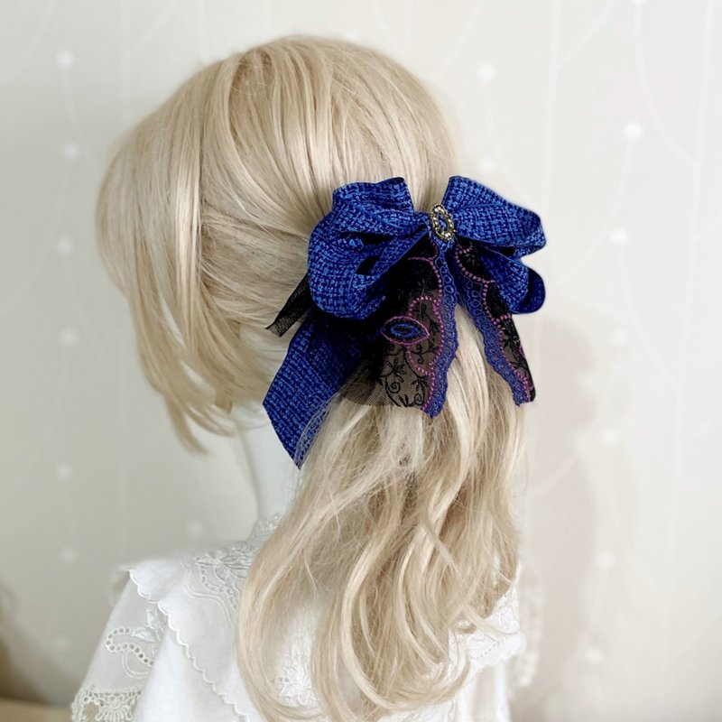 法式蕾丝仙女夹鲨鱼夹香蕉夹 弹簧夹 发叉 发圈 大肠圈发夹抓夹 - 发饰 - 其他材质 蓝色