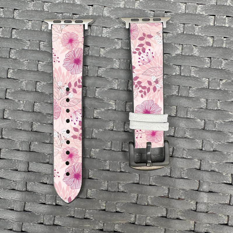 淡粉红花纹图案 Apple Watch 潮流硅胶表带 - flower-cr16 - 表带 - 硅胶 多色